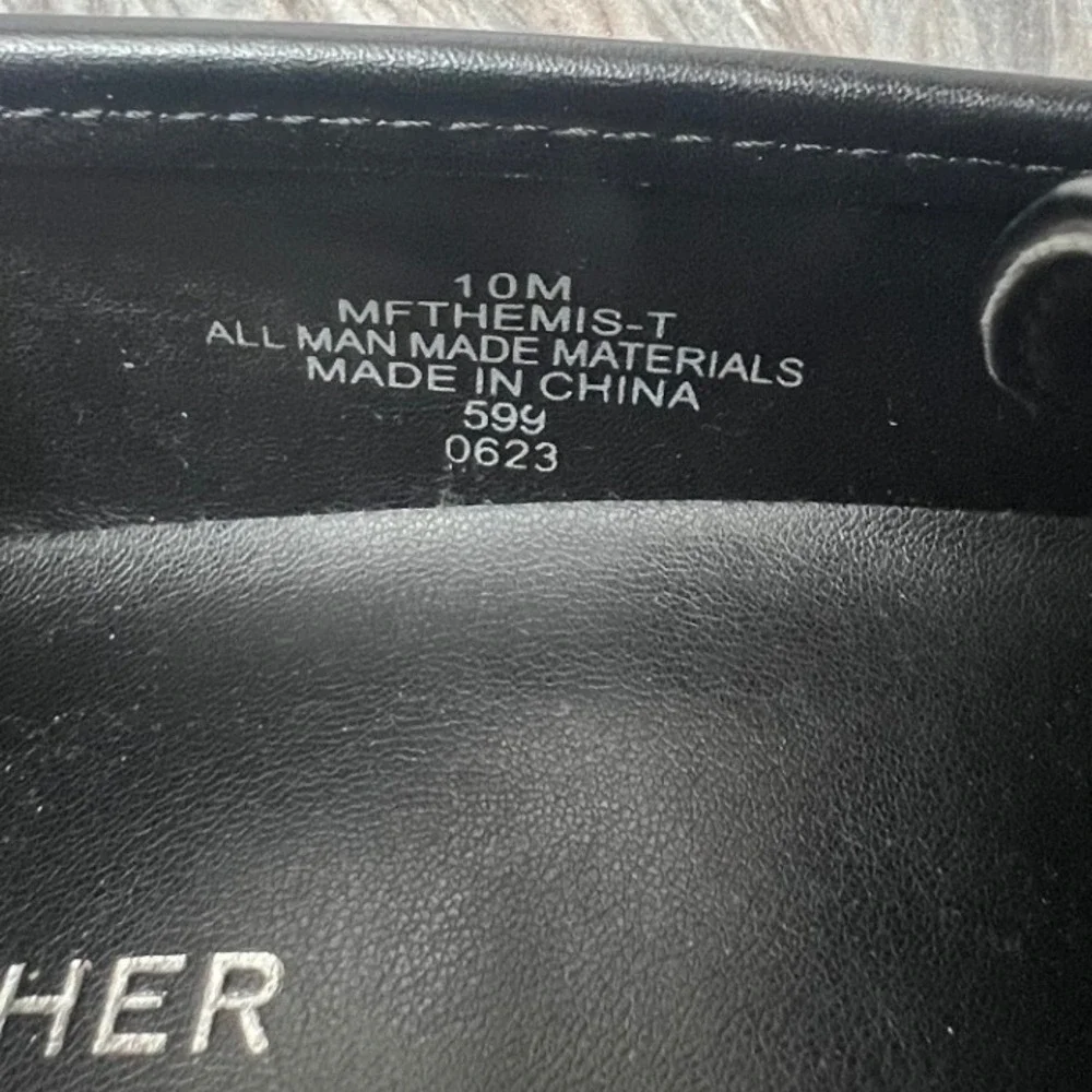 Marc Fisher Black Leather Horsebit Loafer Heels Womens 10M Block Chunky‎
